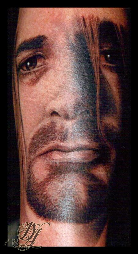 tattoos/ - Black and Gray Curt Cobain Portrait Tattoo - 64033